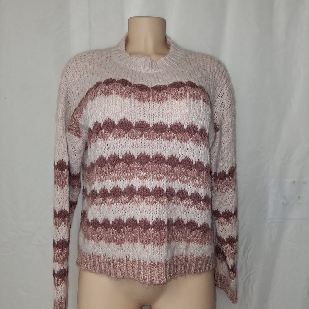 Elsamanda Chic Striped Women's Sweater in Pink and Cream Size M Made In Italy - Picture 3 of 16
